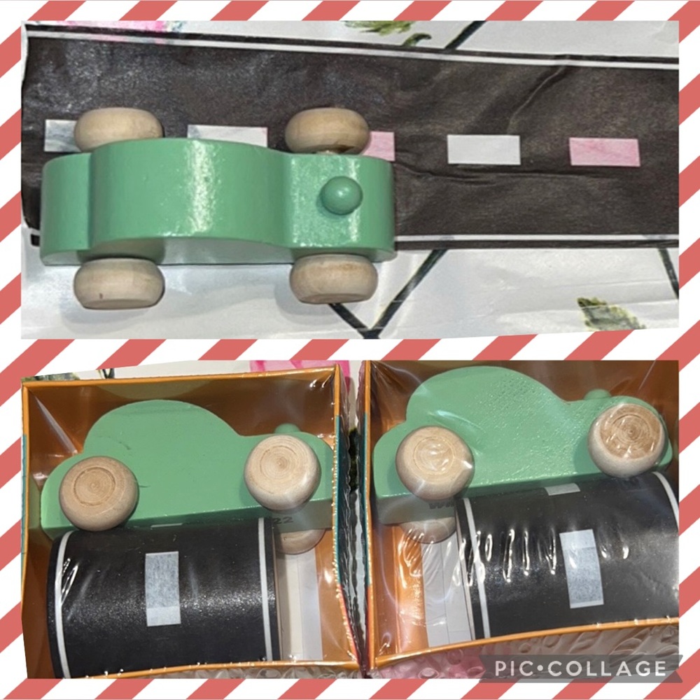 New Two - Green Wooden Car & Black Roll Road Tape Set - Easter Basket Stuffers
